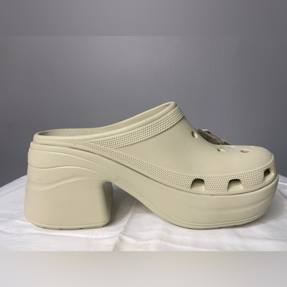 New Crocs Siren Clog Platform Block High Heels Bone/White Slip On Womens Size 12 - Picture 12 of 14